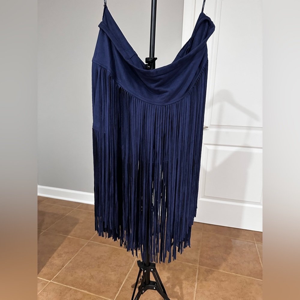 City Chic Navy Fringe Skirt